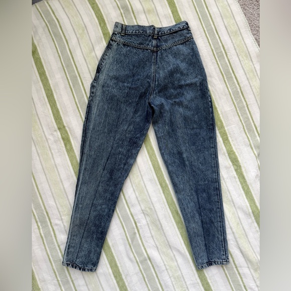 Vintage Space Legs High-Waisted Pleated Blue Denim Jeans - Picture 7 of 9